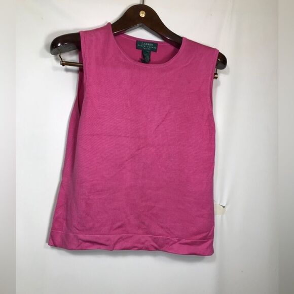 Lauren Ralph Lauren Women's Pink Cotton Blend Tank Top, Size PM - Picture 1 of 6